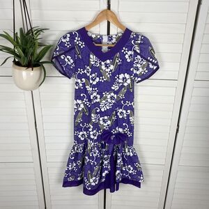 NWOT Island Aloha Wear Purple Hawaiian Hibiscus Floral Dress Surfboards Girls‎ 8